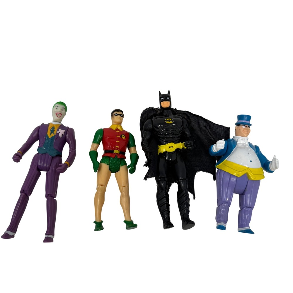 Vintage 1989 DC Comics Batman Robin Joker Penguin Action Figure Lot Toy Biz